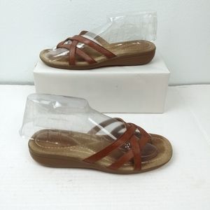 St.John's Bay 8M Tan and Brown Thong Sandal with Crisscross Straps